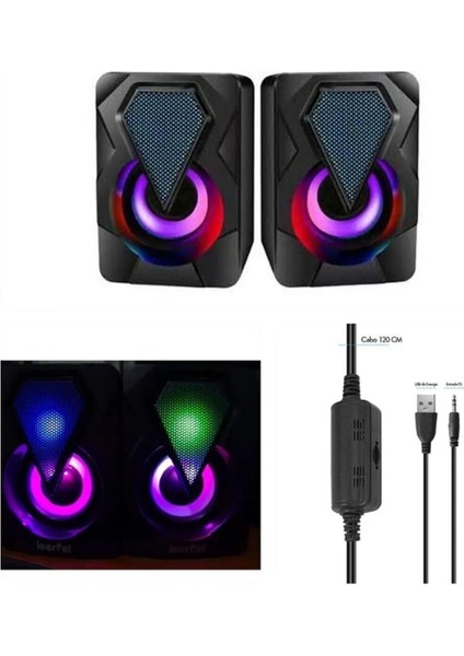 Bilgisayar Hoparlörü LED Işıklı Rgb Laptop Pc Uyumlu 1+1 Speaker