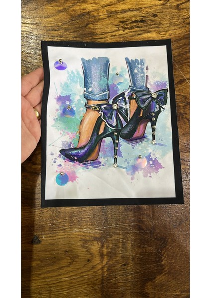 Zirkon Taş Işleme Ayakkabılı Pul Payetli Arma Dikiş Aplike 23X19 cm