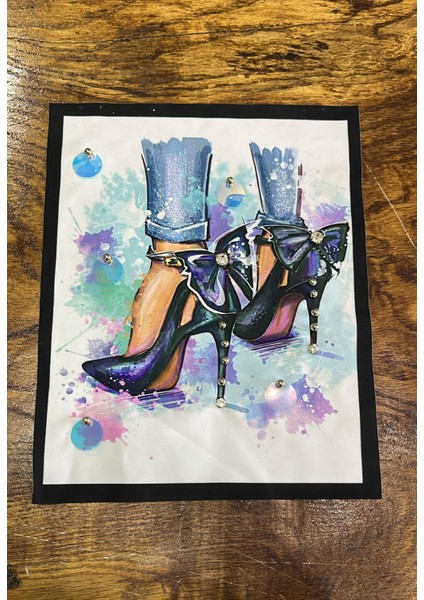 Zirkon Taş Işleme Ayakkabılı Pul Payetli Arma Dikiş Aplike 23X19 cm
