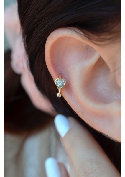 Tektaş Kalp Helix Piercing Kıkırdak Lob Halka Model Küpe Tek Adet