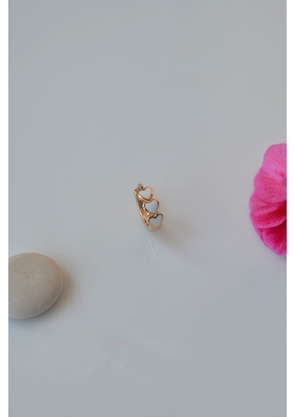 Sıralı Beyaz Kalpli Helix Piercing Kıkırdak Küpesi Lob Tek Adet