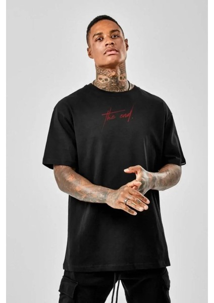 Baskılı Oversize T-Shirt - Siyah