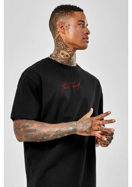 Baskılı Oversize T-Shirt - Siyah