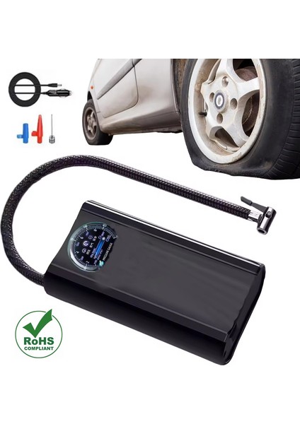 Slim Siyah Model Oto Kompresör Araç Lastik Şişirici Hava Pompası Taşınabilir
