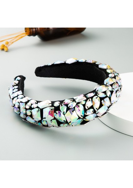 Yuekeda-Renkli Tam Yapay Elmas El Yapımı Geniş Kenarlı Saç Bandı (Yurt Dışından)