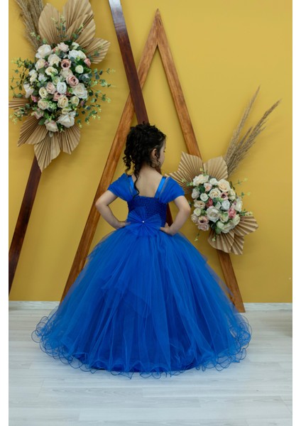 Çocuk Abiye Havuz Yaka Drape Beden Sırtı Lastikli Mendil Etek Tarlatanlı Prenses Model Elbisemiz modelleri