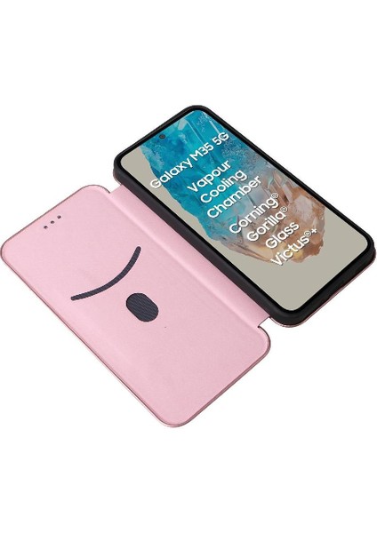 Samsung Galaxy M35 Manyetik Karbon Fiber Deri Için Flip Case Folio Kapak (Yurt Dışından)