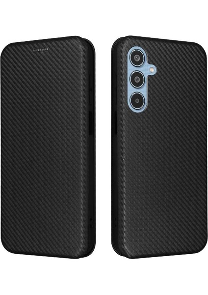 Samsung Galaxy M35 Manyetik Karbon Fiber Deri Için Flip Case Folio Kapak (Yurt Dışından)