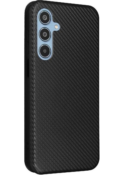 Samsung Galaxy M35 Manyetik Karbon Fiber Deri Için Flip Case Folio Kapak (Yurt Dışından)