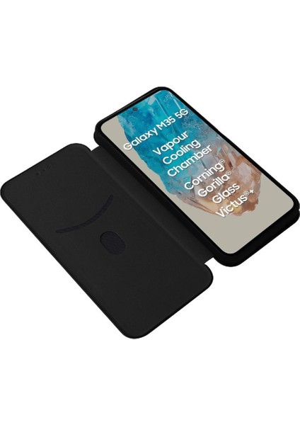 Samsung Galaxy M35 Manyetik Karbon Fiber Deri Için Flip Case Folio Kapak (Yurt Dışından)