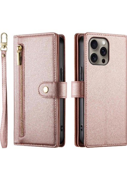 IPhone 16 Için Flip Case Pro Max Çok Fonksiyonlu Cüzdan Crossbody Kayış (Yurt Dışından)