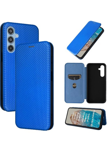 Samsung Galaxy M35 Manyetik Karbon Fiber Deri Için Flip Case Folio Kapak (Yurt Dışından)