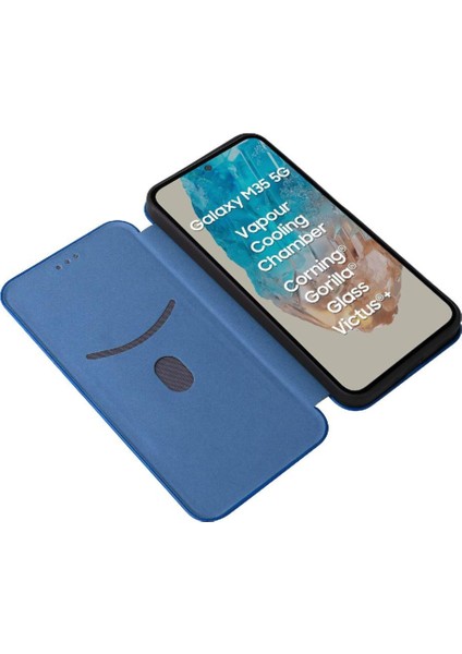 Samsung Galaxy M35 Manyetik Karbon Fiber Deri Için Flip Case Folio Kapak (Yurt Dışından)