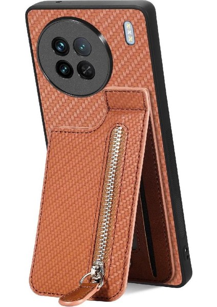 Vıvo X90 Crad Yuvası Cüzdan Manyetik Araç Montaj Fermuar Standı Için Kılıf (Yurt Dışından)