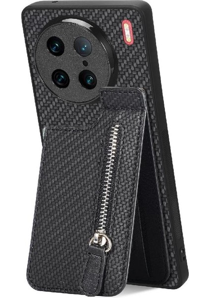 Vıvo X90 Pro Için Kılıf Standı Crad Yuvası Cüzdan Fermuar Manyetik Araç Montaj (Yurt Dışından)