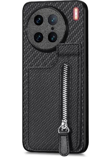 Vıvo X90 Pro Için Kılıf Standı Crad Yuvası Cüzdan Fermuar Manyetik Araç Montaj (Yurt Dışından)