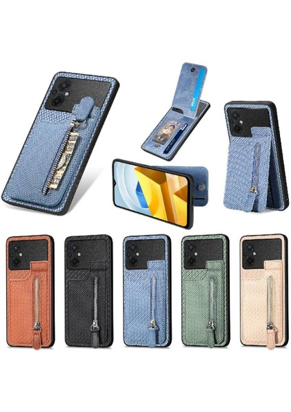 Xiaomi Poco M5 4g Manyetik Araç Montaj Fermuar Standı Crad Yuvası Cüzdan (Yurt Dışından)