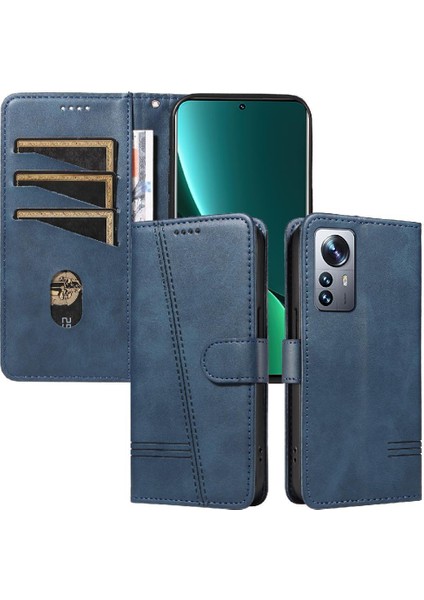 Kredi Kartı Yuvası ile Xiaomi 12 Pro Için Filp Durumda Preslenmiş Pu Deri Telefon (Yurt Dışından)