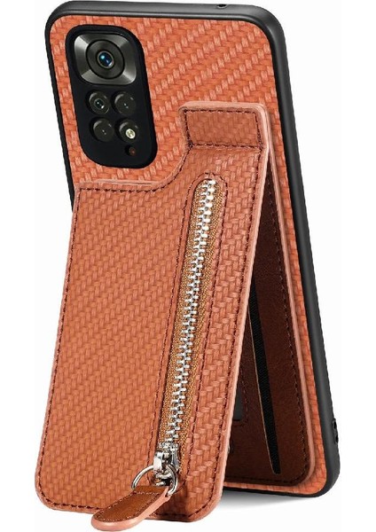 Xiaomi Redmi Not 11 Için Kılıf 4g Crad Yuvası Standı Cüzdan Fermuar Manyetik (Yurt Dışından)