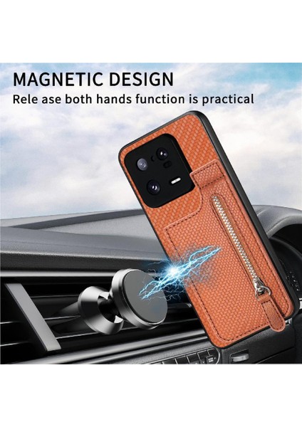 Xiaomi 13 Pro 5g Için Kılıf Standı Crad Yuvası Fermuar Manyetik Araç Montaj Cüzdan (Yurt Dışından)
