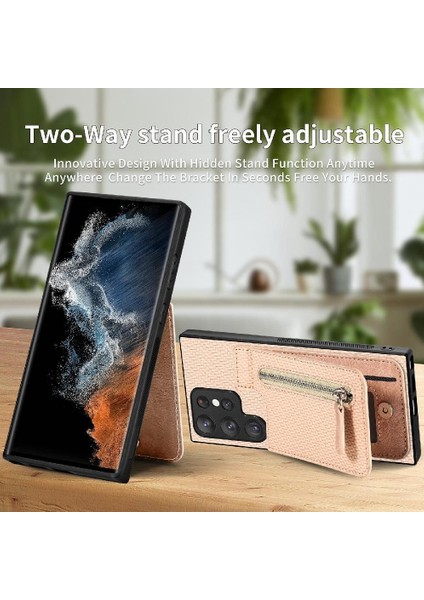 Samsung Galaxy S23 Ultra Fermuar Cüzdan Standı Manyetik Araç Montaj (Yurt Dışından)