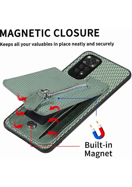 Xiaomi Redmi Not 11 Için Kılıf 4g Crad Yuvası Standı Cüzdan Fermuar Manyetik (Yurt Dışından)