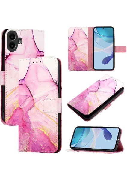 Nothing Kılıf Cmf Telefon 1 Pu Deri Kickstand Cüzdan Mermer Desen (Yurt Dışından)