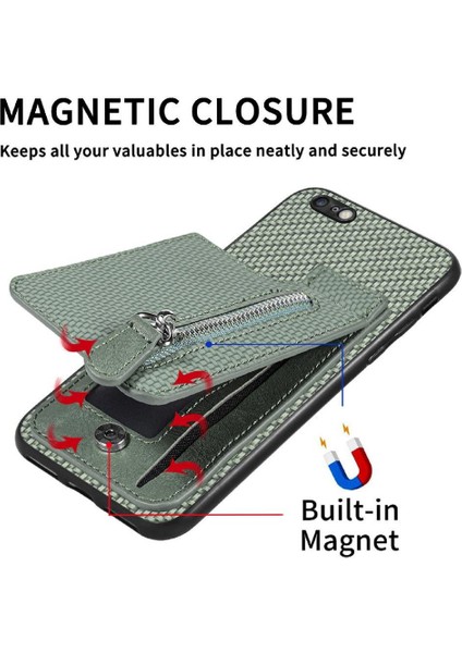 IPhone 6 Için Kılıf Artı Fermuar Manyetik Araç Montaj Standı Crad Yuvası Cüzdan (Yurt Dışından)