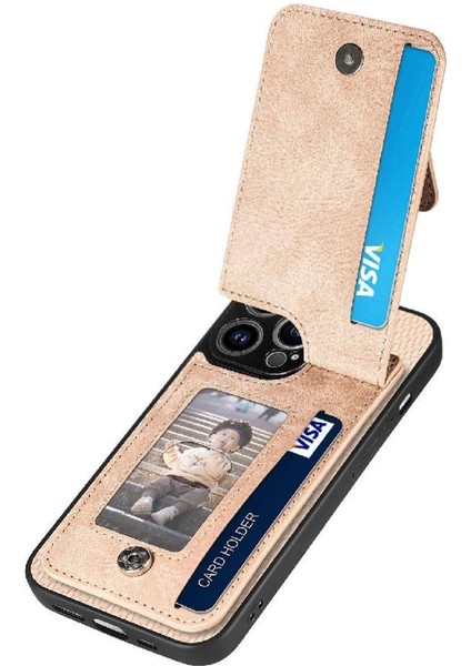 IPhone 13 Için Kılıf Pro Max Fermuar Manyetik Araç Montaj Standı Cüzdan Crad Yuvası (Yurt Dışından)