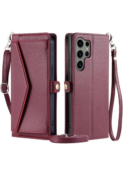 Samsung Galaxy S22 Ultra Kart Tutucu Fermuar Yuvası Için Cüzdan Crossbody Durumda (Yurt Dışından)