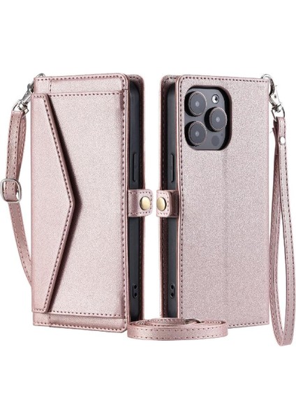 Cüzdan Crossbody Kılıf IPhone 14 Pro Max Kart Tutucu Fermuar Faturaları Yuvası (Yurt Dışından)
