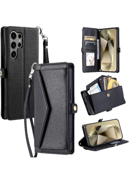 Cüzdan Crossbody Kılıf Samsung Galaxy S24 Ultra Fermuar Faturaları Yuvası Rfıd (Yurt Dışından)