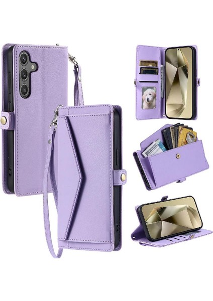 Cüzdan Crossbody Kılıf Samsung Galaxy A35 5g Fermuar Faturaları Yuvası Cüzdan (Yurt Dışından)