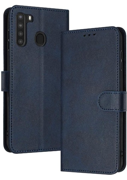 Toka ile Samsung Galaxy A21 Için Flip Case Pu Deri Saf Renk ile (Yurt Dışından)