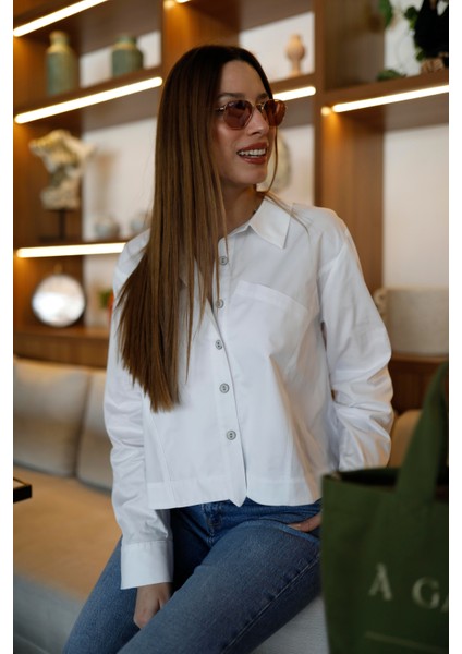 Beyaz Gömlek Yaka Crop Gömlek fiyatları