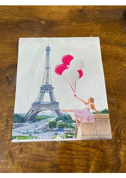 Paris Eyfel Kulesi Uşan Balonlu Kız Arma Dikiş Aplike 23X19 cm