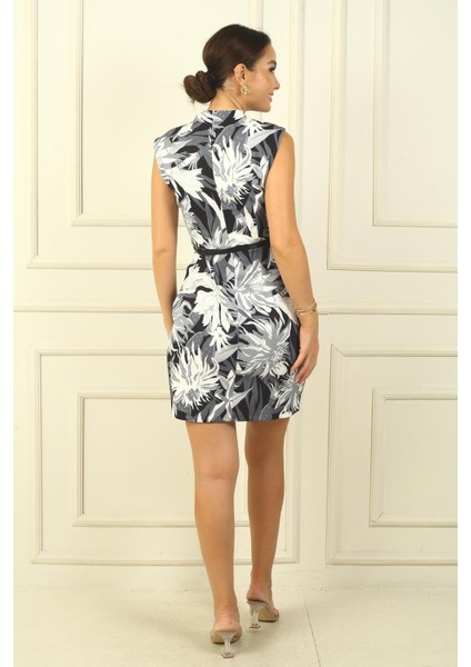 Kadın V Yaka Beli Kemerli Yırtmaçlı Kasımpatılı Krep Elbise fırsatları