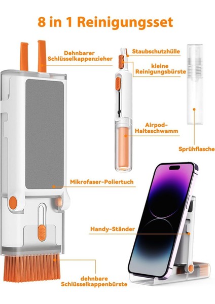 Çok Fonksiyonlu Telefon Standı Telefon/airpod/kulaklık/pc/klavye/watch Temizleme Aracı Temizlik Kiti