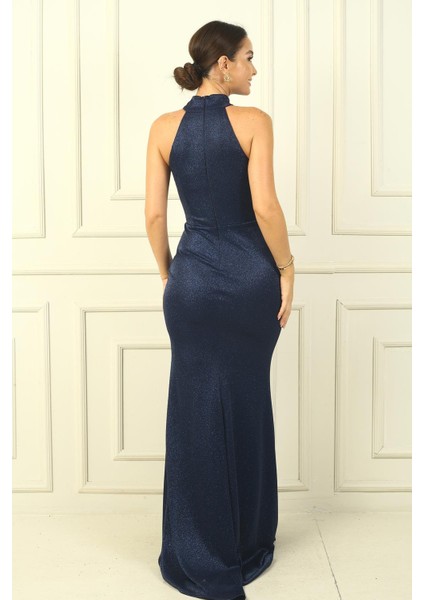 Kadın Boyunlu Önü Büzgülü Simli Astarlı Elbise fırsatları