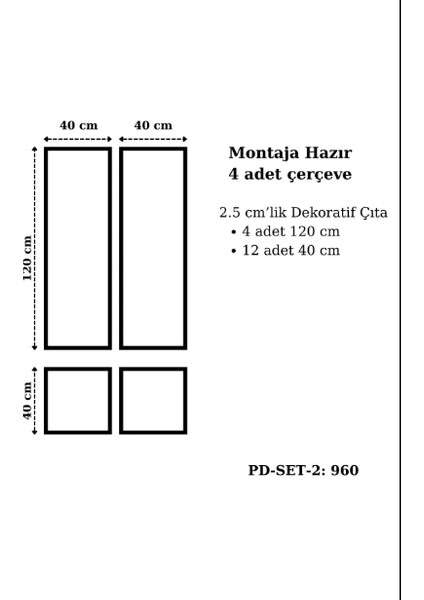 Pazar Dolu Montaja Hazır 4 Adet Çerçeve 2,5 Cmlik (Pd-Set-2: 960)