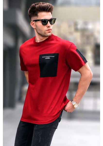 Bordo Cep Detaylı Basic Erkek T-Shirt