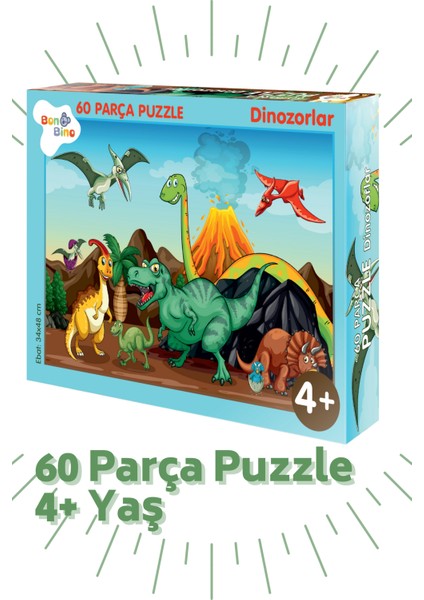 Bonkido 60 Parça 4+Yaş Puzzle "dinozorlar" Puzzle Ebat 34X48CM BON8125