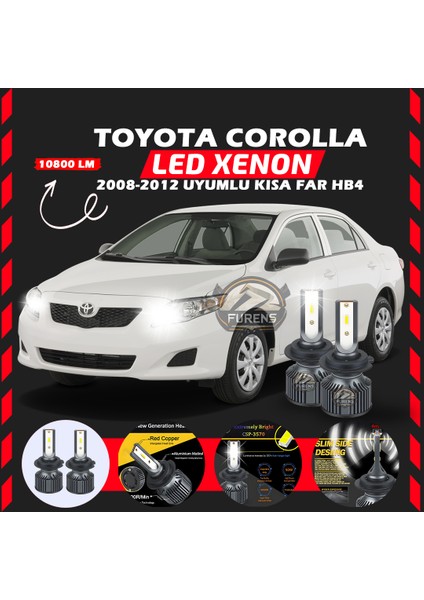 Toyota Corolla 2008-2012 Kısa Far Uyumlu Şimşek Etkili LED Xenon Premium Series Hb4
