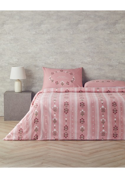 English Home Retro Flower Pamuklu Çift Kişilik Nevresim Seti 200X220 cm Pembe