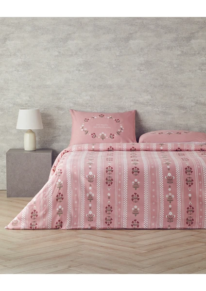 English Home Retro Flower Pamuklu Çift Kişilik Nevresim Seti 200X220 cm Pembe