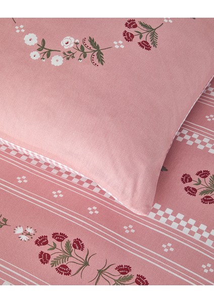 English Home Retro Flower Pamuklu Çift Kişilik Nevresim Seti 200X220 cm Pembe