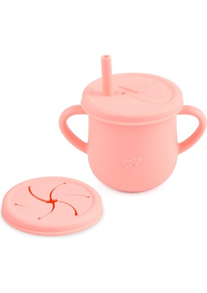 Kapaklı Vakumlu Silikon Beslenme Seti / Pembe Renk