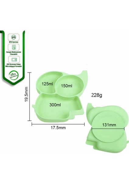 Silikon Beslenme Seti / Fil Figürlü Vakumlu Silikon Mama Tabağı, Kase, Bardak, Çatal, Kaşık, Pipet, Emzik Kılıfı, Önlük, Paslanmaz Çelik Çatal-Kaşık ve Saklama Kutusu - Yeşil fırsatları