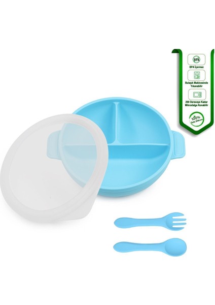 Silikon Beslenme Seti / Vakumlu, Kapaklı Silikon Mama Tabağı, Kase, Çatal, Kaşık, Pipet, Önlük, Pipetli Bardak, Çerez Kapağı, Paslanmaz Çelik Çatal ve Kaşık, Saklama Kutusu / Mavi Renk fiyatları