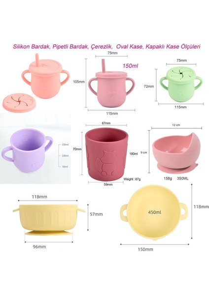 Kapaklı Vakumlu Silikon Beslenme Seti / Gri